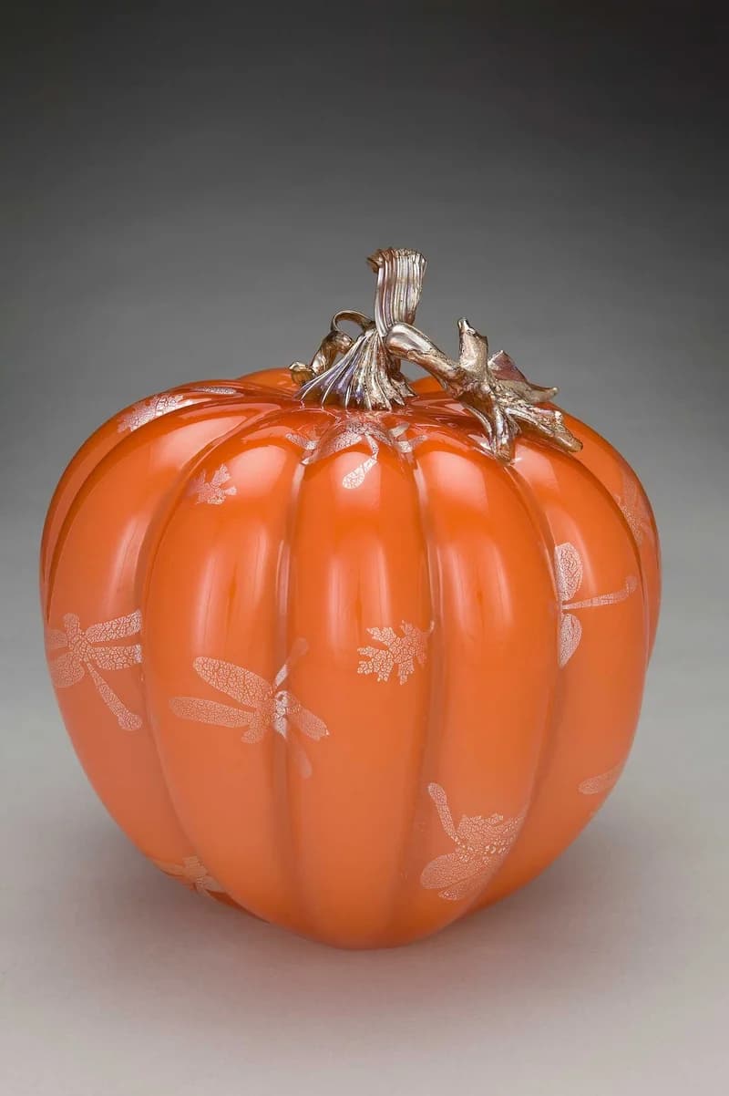 Apricot Pumpkin with Silver Dragonflies by Treg Silkwood